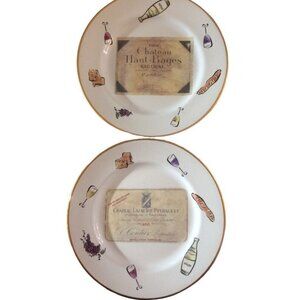 Rosanna 8" Plates Wine Chateau Haul-Bages & Lafaurie-Peyraguey Set Of‎ 2 Italy